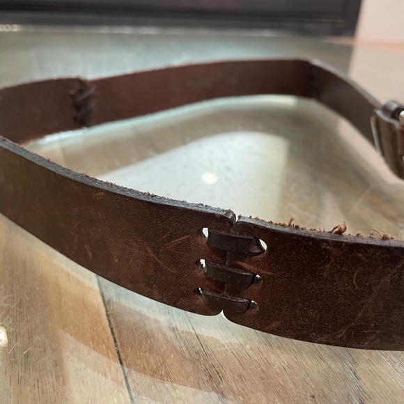 New Brown Top-Stitched Distressed Leather Belt main image 4